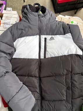 Reebok Black and White Faux-Fur Puffer Jacket
